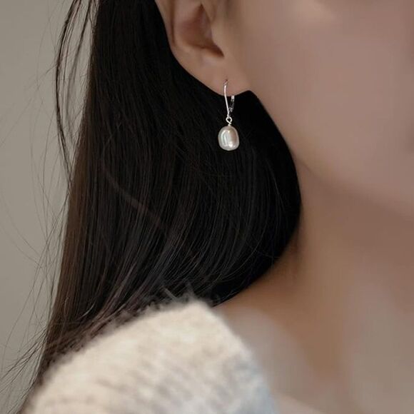 Sterling Silver Freshwater Cultured Lever Back Drop Dangle Earrings, Pearl Drop - Picture 2 of 4